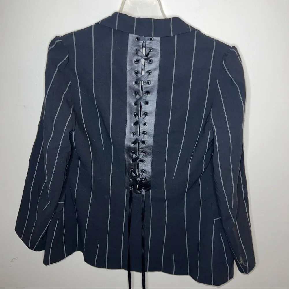 Charles Chang Lima Rare Goth Style Wool Blazer Shoelace Back Silk Lining Size 8